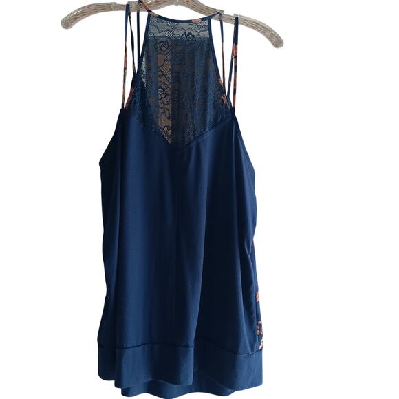 EUC Maurices Size XL (1) Blue Floral Halter Top Spaghetti Straps Lace Back - Picture 3 of 5